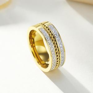 Anillo de Cadena de Acero Inoxidable con Diseño de Fila Simple/Doble con Incrustaciones de Diamantes Brillantes Cultivados en Laboratorio para Hombre y Mujer - Product Image 6