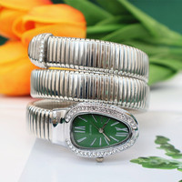 Montre-Bracelet Femme Luxueuse à Tête de Serpent Tendance et Unique, avec Long Bracelet Enroulé et Incrustations de Diamants, Montre à Quartz pour Femmes
