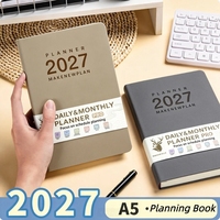 Agenda Diaria y Mensual 2027, Cuaderno de Planificación Premium de Cuero PU, Encuadernación Cosida, A5, 320 Páginas, Bloc de Notas para Regalos Corporativos