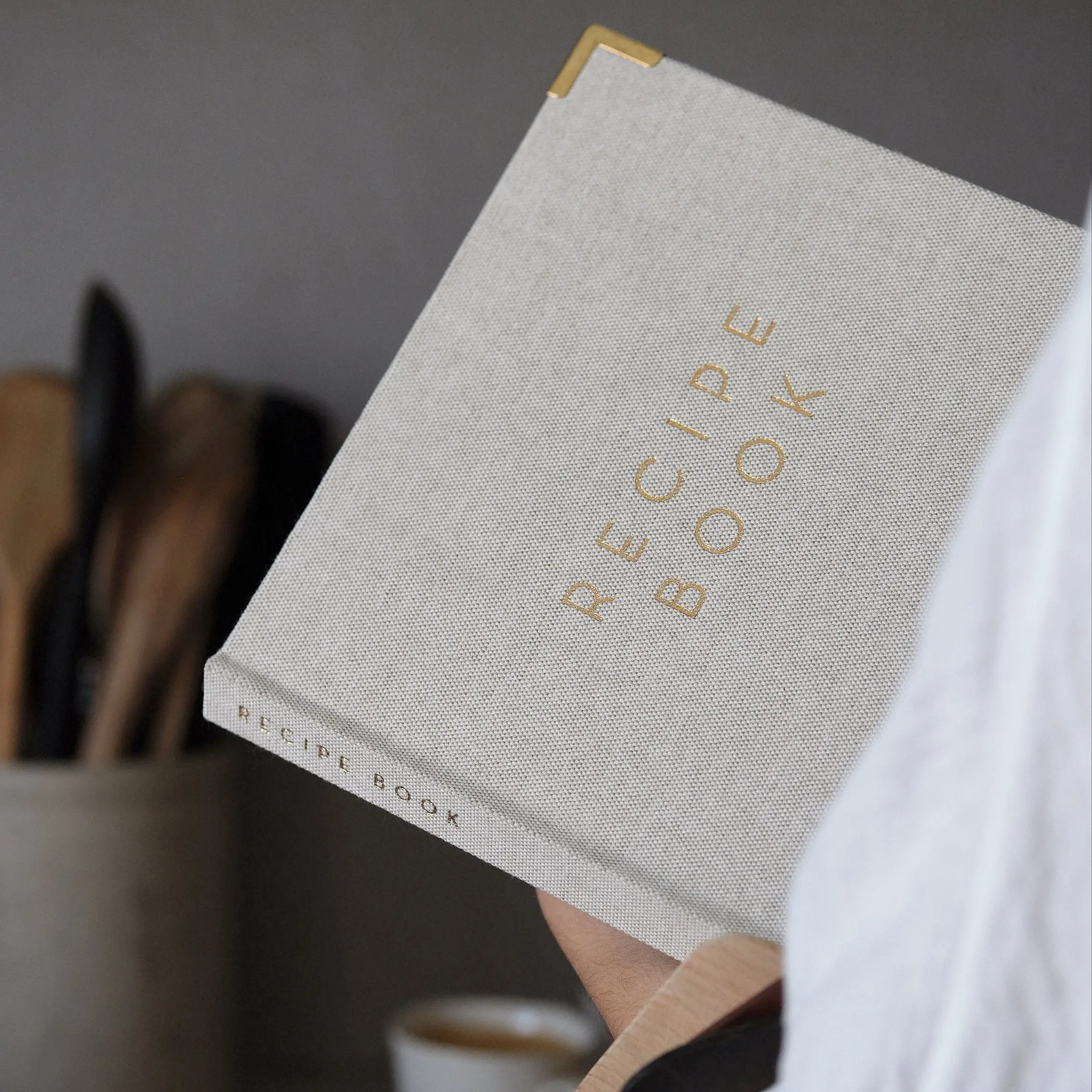 Caderno de receitas de capa dura colorido personalizado, folha dourada, carimbo de linho, diário com caixa de lembrancinhas