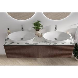 Mobile da Bagno Sospeso Kamalu KDS-160P 160cm con Top Scanalato Finitura Bianca Design Classico Resistente all'Acqua in Ceramica - Product Image 4