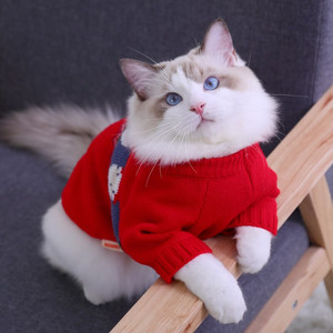 <b>Cat</b> Christmas Sweater Red Jacquard Warm Winter <b>Clothes</b> <b>For</b> Ragdoll <b>Cats</b> Festival Style Pet Apparel - Product Image 1
