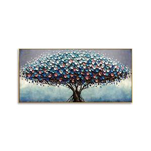 Grand <span class=keywords><strong>arbre</strong></span> fleuri peinture à l'huile sur toile Boho décoration murale décor à la maison Art 3D peinture à l'huile couteau peinture - Product Image 2
