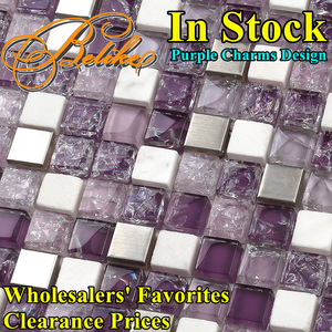 <span class=keywords><strong>Piastrelle</strong></span> in Mosaico di Vetro Stile Moderno Belike, Decorazione Murale Viola Affascinante, 300x300mm Quadrate per <span class=keywords><strong>Cucina</strong></span> e Bagno - Product Image 3
