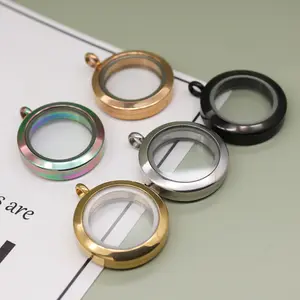 5개 스테인리스 스틸 플로팅 프레임 로켓 펜던트 카보숑 베이스 카메오 블랭크 세팅 참 트레이 DIY 쥬얼리용 - Product Image 1