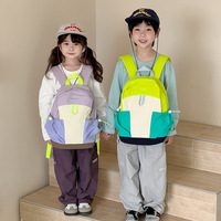 Sac à dos en nylon pour enfants, color block, décontracté, pour l'extérieur, voyage, réduction de la charge, grande et petite taille, unisexe, fermeture éclair et cordon de serrage