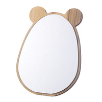 Rustic Wood Frame Mirror Wholesale Desktop Bear Shape Oval Bedroom Custom Carved Wooden Cosmetic Make up Table Standing Mirror