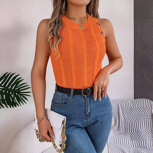 Mode couleur unie torsion <span class=keywords><strong>sans</strong></span> manches femmes haut tricoté vacances décontracté tricot évider respirant femmes <span class=keywords><strong>pull</strong></span> - Product Image 3