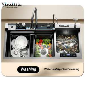 อ่างล้างจานอัจฉริยะ SUS304 พร้อมก๊อกน้ำแบบน้ำตกอเนกประสงค์ อ่างคู่ พร้อมตัวเร่งปฏิกิริยาสำหรับกำจัดสารตกค้างจากยาฆ่าแมลง - Product Image 4