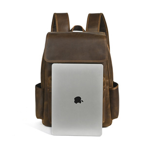 Crazy Horse Leather Retro <b>Backpack</b> Brown <b>20L</b> Large Capacity For Commuting And Travel - Product Image 3