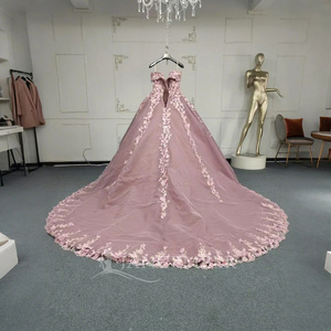 Jancember ANY54 Princesa fuera del hombro Floral Flor Perlas Cola larga Vestidos Para Quiseaera - Product Image 3