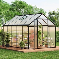 Serre de jardin 6x10 pieds, serre en polycarbonate avec aération de toit, grande serre en aluminium pour l'extérieur