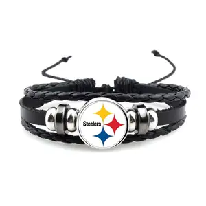 Gelang Steelers Pittsburgh gelang tim sepak bola berkualitas tinggi gelang kulit sapi Multi lapisan Vintage