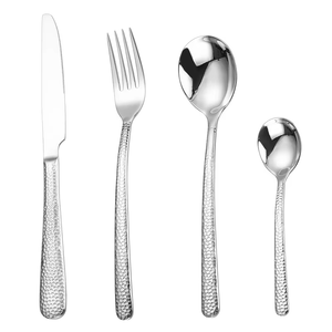 Luxury Golden Wedding Silverware Stainless Steel Cutlery Hammer <b>Flatware</b> <b>Set</b> - Product Image 2