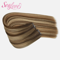 Extensions de cheveux humains slaves de luxe, trame papillon, 20 pouces, sans couture, fines, double trame, blond platine balayage, cheveux russes