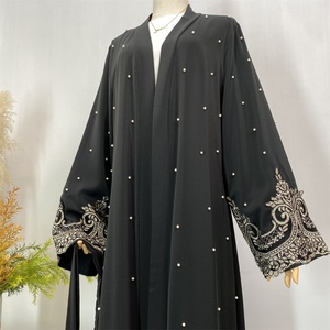 Abaya en Oferta para Mujeres Musulmanas 2024, Túnica de Lujo con Abertura Frontal, Estilo Marroquí, Diseño Negro Nida Dubai 1684 - Product Image 5