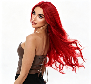 Neptune Red Long Curly Wig Center Part 100 Density High Temperature <b>Wire</b> Full Headgear Women's European American Style - Product Image 2