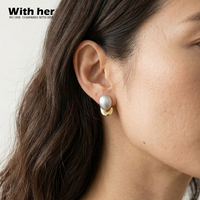 Boucles d'oreilles clous classiques sculptées ovales à deux couches Withher, en laiton plaqué or blanc, hypoallergéniques, bijoux minimalistes pour femmes, vente en gros