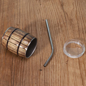 كوب شوت صغير قابل للتخصيص للحفلات الخارجية سعة 3 أونصات بتصميم برميل عتيق مع غطاء وقش من الفولاذ المقاوم للصدأ - Product Image 2