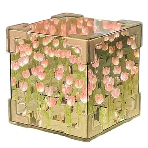 Lampe de nuit en forme de tulipe, cube Rubik, matériaux faits à la main, roses pour les petites amies, cadeaux d'anniversaire, cadeaux de la Saint-Valentin, lampes de table en forme de fleur de tulipe LED - Product Image 1
