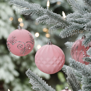 Lot <span class=keywords><strong>de</strong></span> Boules <span class=keywords><strong>de</strong></span> Noël en Velours Rose Floqué, Incassables, 8 cm, pour Décoration <span class=keywords><strong>de</strong></span> Sapin <span class=keywords><strong>de</strong></span> Noël et Fêtes - Product Image 3