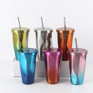 Doppia Parete di Colore di Pendenza In Acciaio Inox Coibentato Tazza E Tazze di Caffè Con Paglia di Grandi Dimensioni Su Misura di Viaggio Tazza di Caffè Con Coperchio - Product Image 1