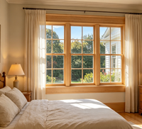 Ventanas Americanas de Madera Sólida de Alta Eficiencia Energética, Resistentes al Viento, con Revestimiento de Aluminio y Diseño de Marco con Rotura de Puente Térmico