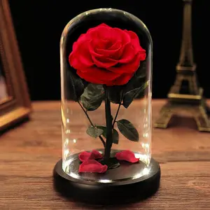 New Long Lasting Fresh Forever Real Touch Preserved Rose Dome Flower Eternal Roses In Glass Dome Valentine&#39;s Day Gif