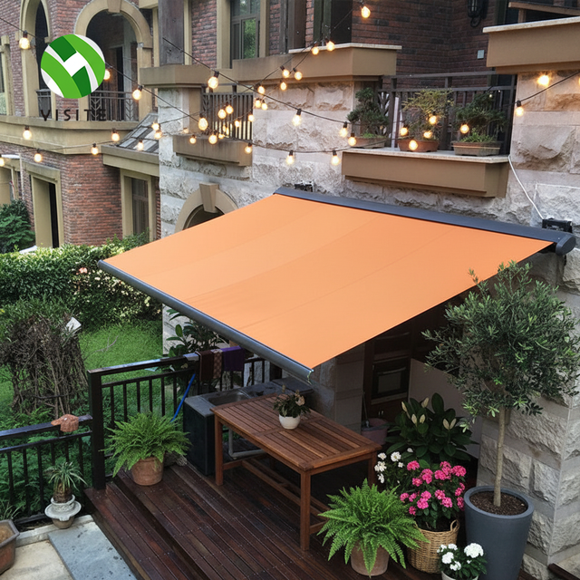 Customizable Full Cassette Electric Awning for Restaurant Sunshade With LED Strip