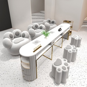 Muebles Para Salón de Uñas Mesa de <span class=keywords><strong>Manicura</strong></span> y Sillas Beige Mesa de Uñas Para Tienda de Belleza Moderna - Product Image 4