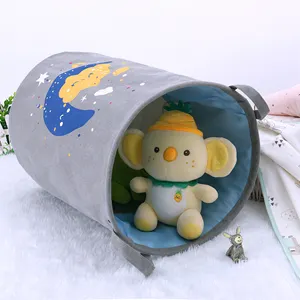 Hot selling lego storage box waterproof canvas cartoon print stackable storage box with rope toy storage basket