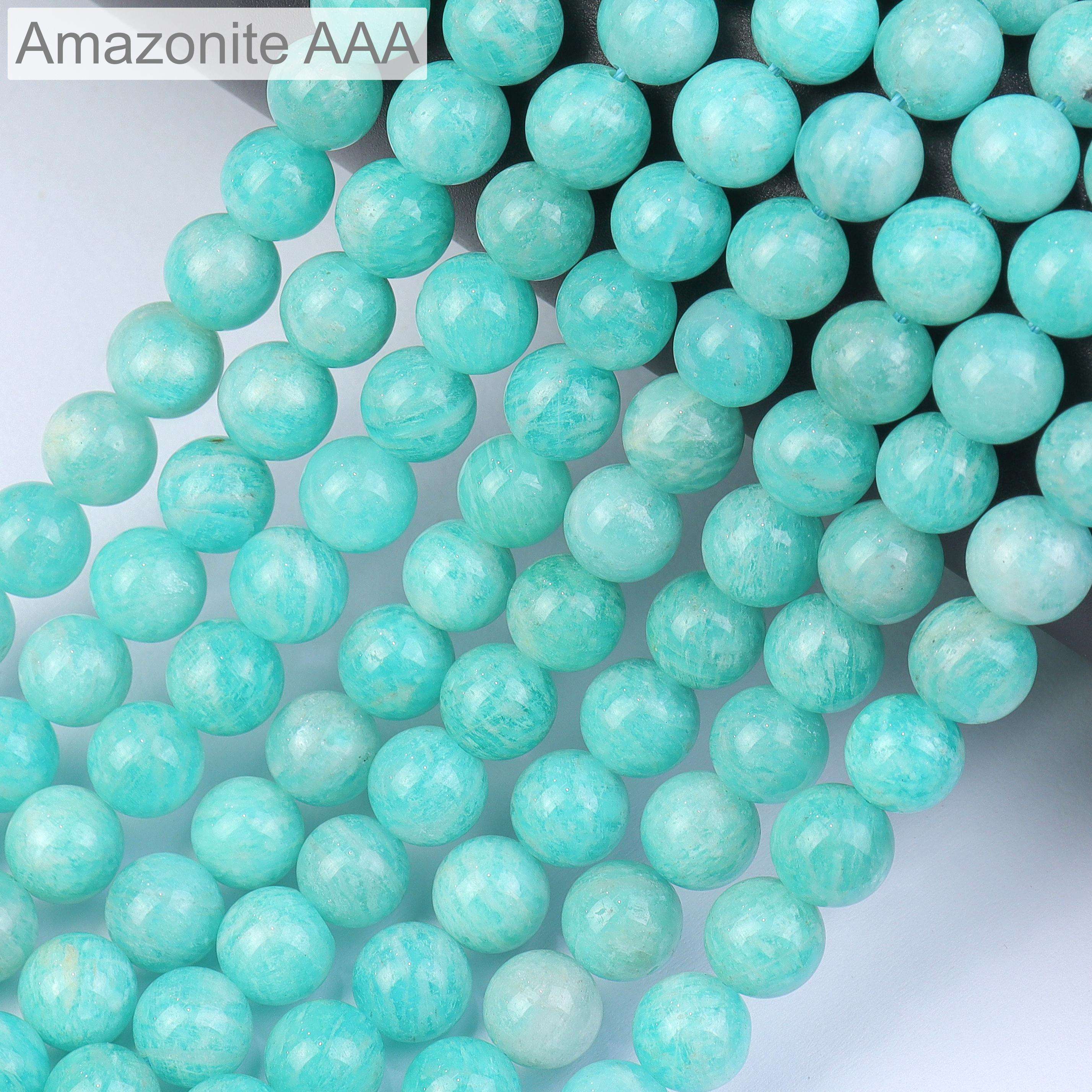 100% Natural AAA Cyan Round Peruvian Amazonite Beads, Genuine Peru