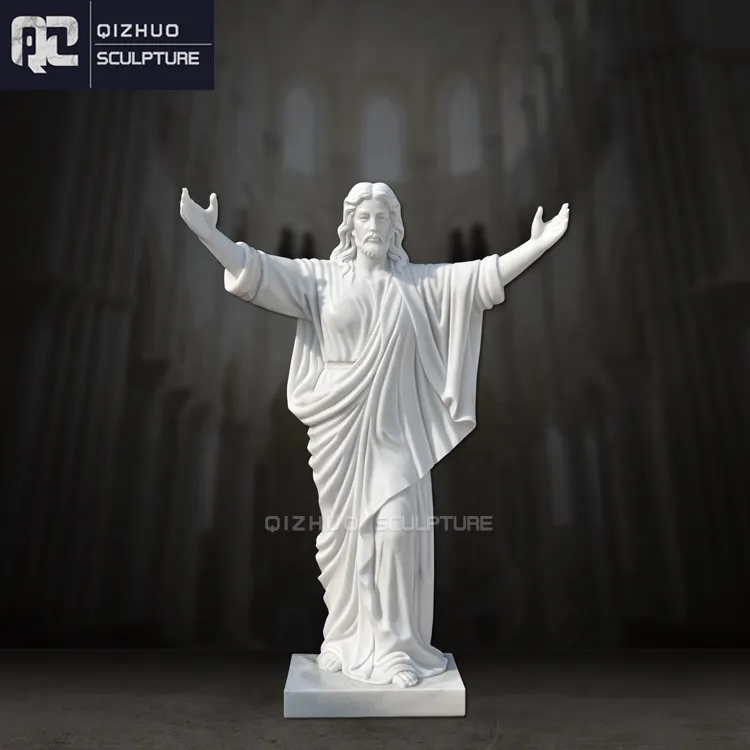 Wholesale Life Size Hand Carved Natural Stone Church Sculpture Marble Statues of Jesus Christs With Sheep