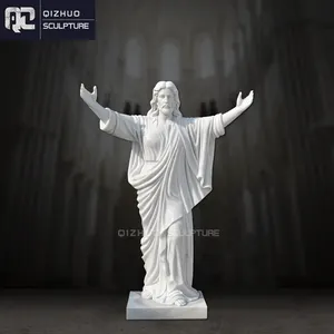 Wholesale Life Size Hand Carved Natural Stone Church Sculpture Marble Statues Of Jesus Christs With Sheep