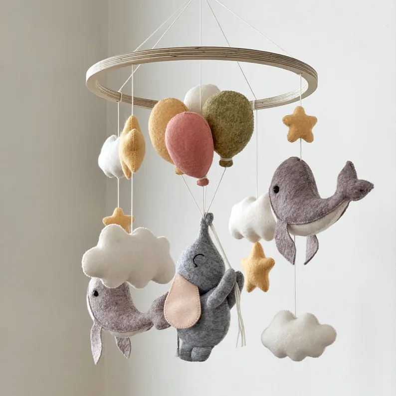 wholesale handmade nordic ce certified hanging wall decor elephant whale ocean music nursery baby mobile