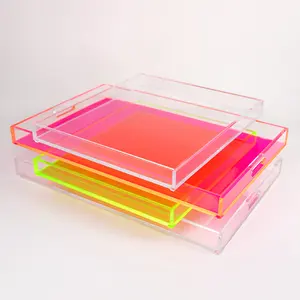 Elegant Rectangular Neon Acrylic Serving Tray Colorful Lucite Storage Table Tray For Home Decor