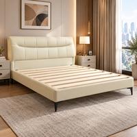 Lit rembourré en cuir véritable et bois massif au design industriel moderne et luxueux, avec cadre en bois massif durable