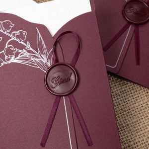 Tarjeta de invitación de papel de aluminio plateado de color Burdeos con página interior de impresión personalizada y sellos de cera <span class=keywords><strong>para</strong></span> eventos de fiesta de boda - Product Image 5