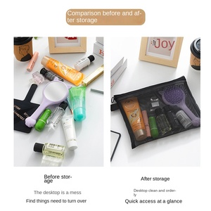 Bolsa de Armazenamento Cosmético em Malha de <span class=keywords><strong>Nylon</strong></span> Transparente com Fecho de Zíper Multi-Funcional para Viagem - Product Image 4