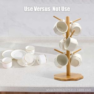 Wooden <b>Tree</b> Shaped <b>Mug</b> Holder 4in Wide 3 Tier Space Saving Desktop Organizer For Cup Storage - Product Image 3