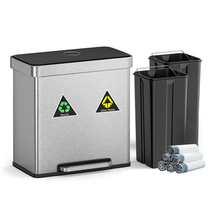 <span class=keywords><strong>Poubelle</strong></span> et bac de recyclage 2 en 1 de qualité supérieure, 16 gallons, acier inoxydable, double bac avec pédale, couvercle à fermeture douce, 15 sacs de <span class=keywords><strong>poubelle</strong></span> offerts - Product Image 1