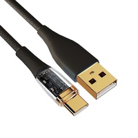 Cable de Datos Tipo-C de Carga Súper Rápida de 2 Metros, Extra Largo, Transparente, Chapado en Oro, de Cobre Puro y Nylon 5A 120W para Teléfonos Móviles