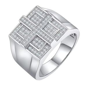 <b>Mens</b> 18K White Gold Plated 925 Sterling <b>Silver</b> <b>Ring</b> Cubic Zirconia Wedding Band Classic Engagement <b>Ring</b> Elegant Party Jewelry - Product Image 6