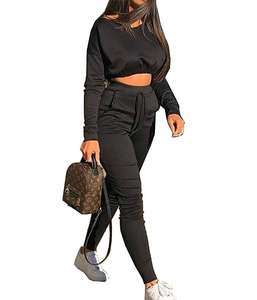 Women Crop Top Bottoms 2 PcsSet Jogging <b>Lounge</b> Wear Casual Bottoms Tracksuit - Product Image 6