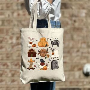 Keymay Spooky Farm Halloween Custom Printed Cotton Canvas Handbag Eco-friendly Reusable Shopping Tote 15x3x16inch Fashionable - Product Image 4