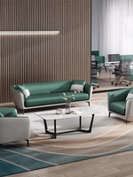 Canapé de bureau moderne pour réception d'entreprise et salle de réunion, trois places, style minimaliste, ensemble table basse en cuir