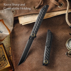 Đen Stonewash M390 lưỡi tích hợp titan xử lý sợi Carbon & đảo ngược Clip EDC chiến thuật mỏng gấp Dao Bỏ Túi - Product Image 5