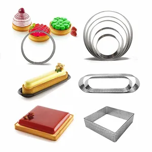 Cercle/coeur/carré/ovale formes bas tour tarte gâteau moule outils de cuisson boulangerie acier inoxydable perforé tarte anneau