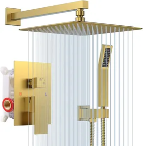 FLG Goldenes Badezimmer Edelstahl dusche heißer und kalter Dusch mischer im Wand-Regen-Dusch set