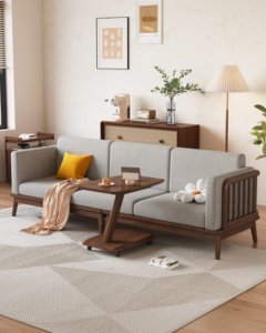 Table d'appoint mobile en bois massif de haute qualité, table d'appoint roulante en forme de C à 2 niveaux pour salon et chambre à coucher - Product Image 4